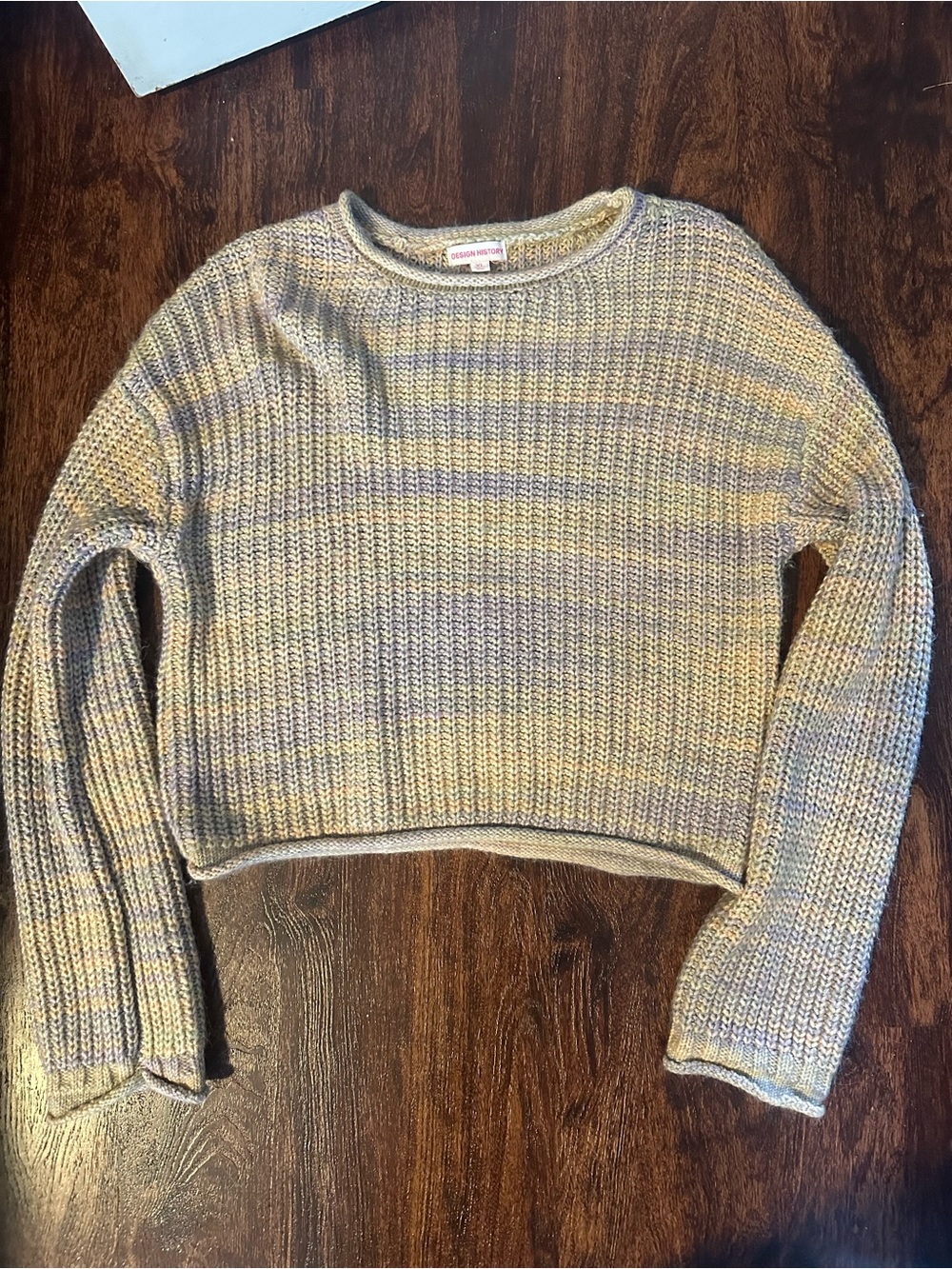 Girls Design History Pastel Stripe Ribbed Crewneck Sweater